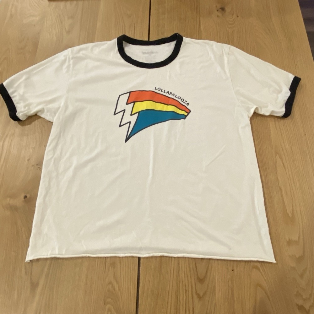 2018 Lollapalooza Music Festival Chicago Ringer‎ T-Shirt Size XL Crop Edge
